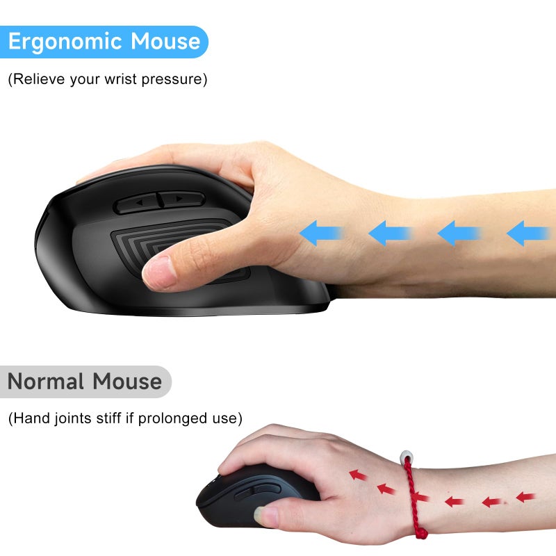 memzuoix Ergonomic Wireless Mouse, 2.4G Optical Cordless, 800/1200/1600 DPI, Vertical Computer Mouse for Laptop, Mac, PC, Desktop (Right Hand, Large) - Black - Image 3